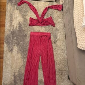 Pink Two-Piece Pleated Set, medium